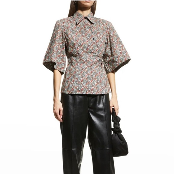 NEW NWT Ganni Poplin Top Wrap Blouse - Picture 1 of 13